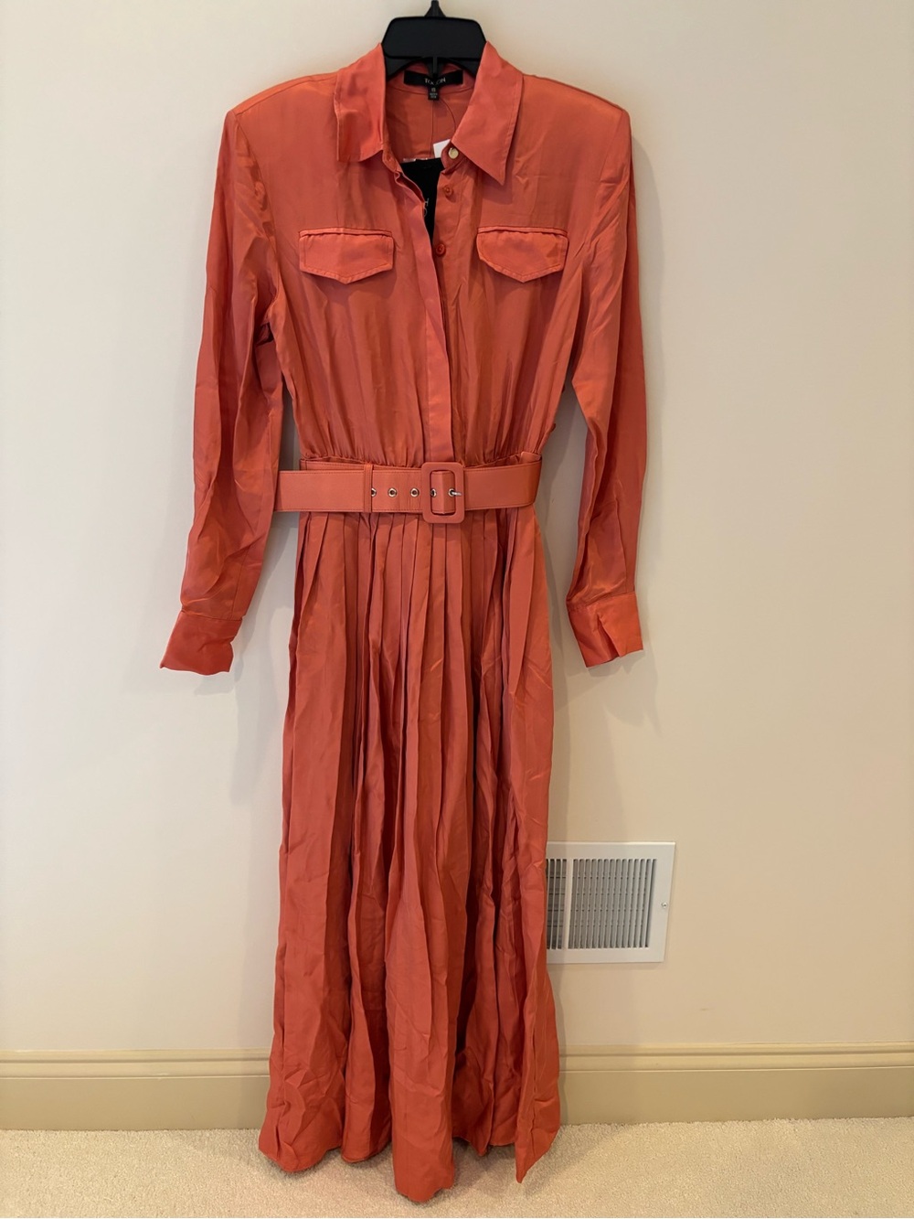 Belted Maxi Shirt Dress in Coral